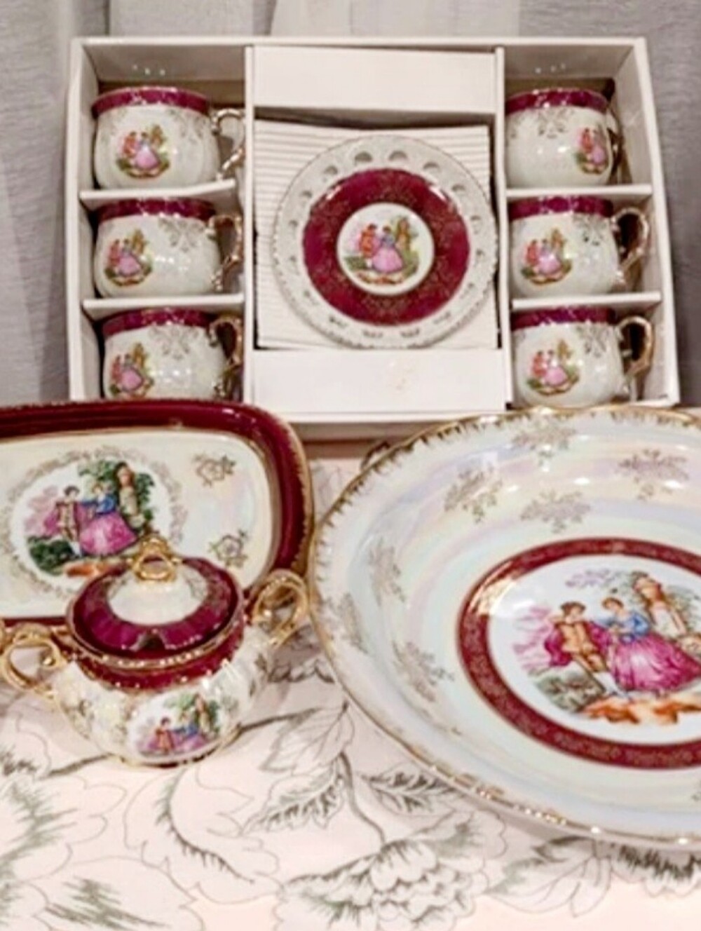 Royal Tea Serving Set includes Cups, Saucer's, Platter, Sugar Bowl Set, Platter